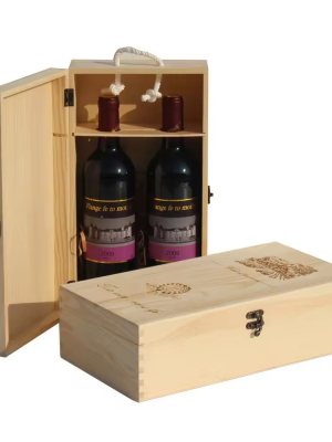 3 Bottle Wooden Wine Box (2) Custom Wine Accessory 2-Bottle Blank Wooden Wine Box