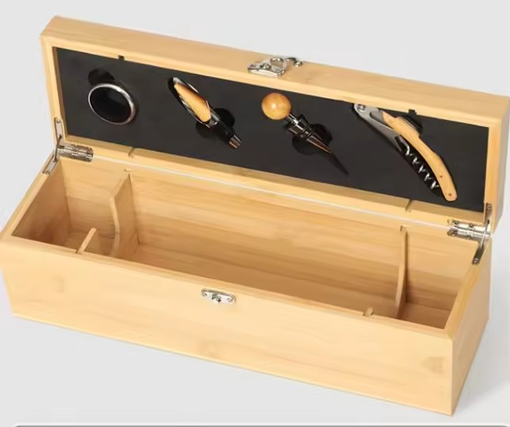 Wine Box with 4 Accessories Set Fathers Day Wine Gifts for Men Dad Gifts Bamboo Wine Case with Tools Set - Image 5