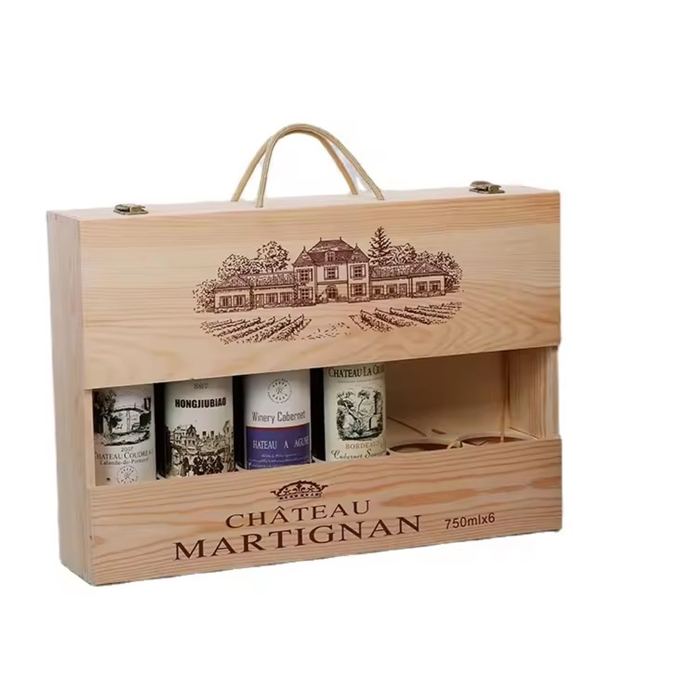 Red wine wooden box six packs wooden box Wooden Red Wine Storage Champagne White Wine Packaging Box For 6 Bottles