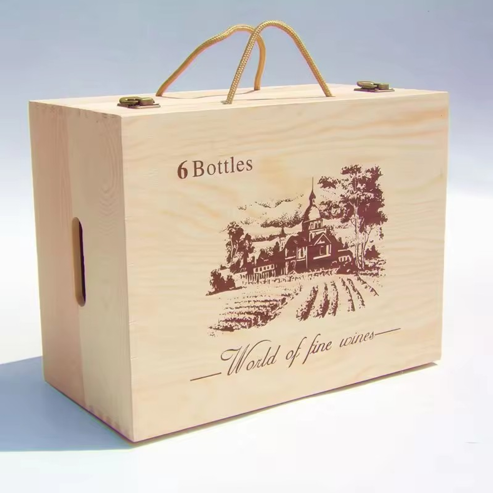 Red wine wooden box six packs wooden box Wooden Red Wine Storage Champagne White Wine Packaging Box For 6 Bottles - Image 2
